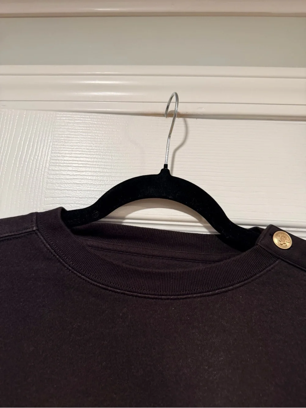 NWOT J.Crew Size S Black Gray Gold Button Shoulder Sweatshirt Crewneck Pullover